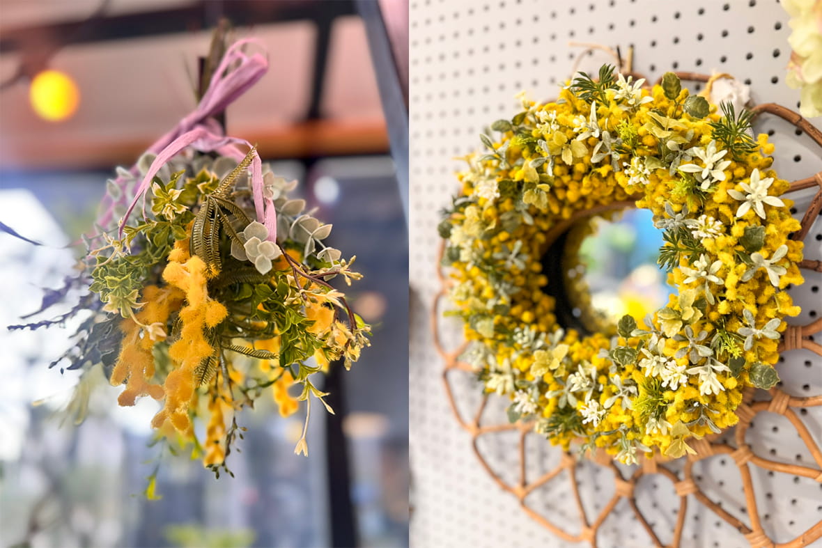 ミモザのスワッグとリース